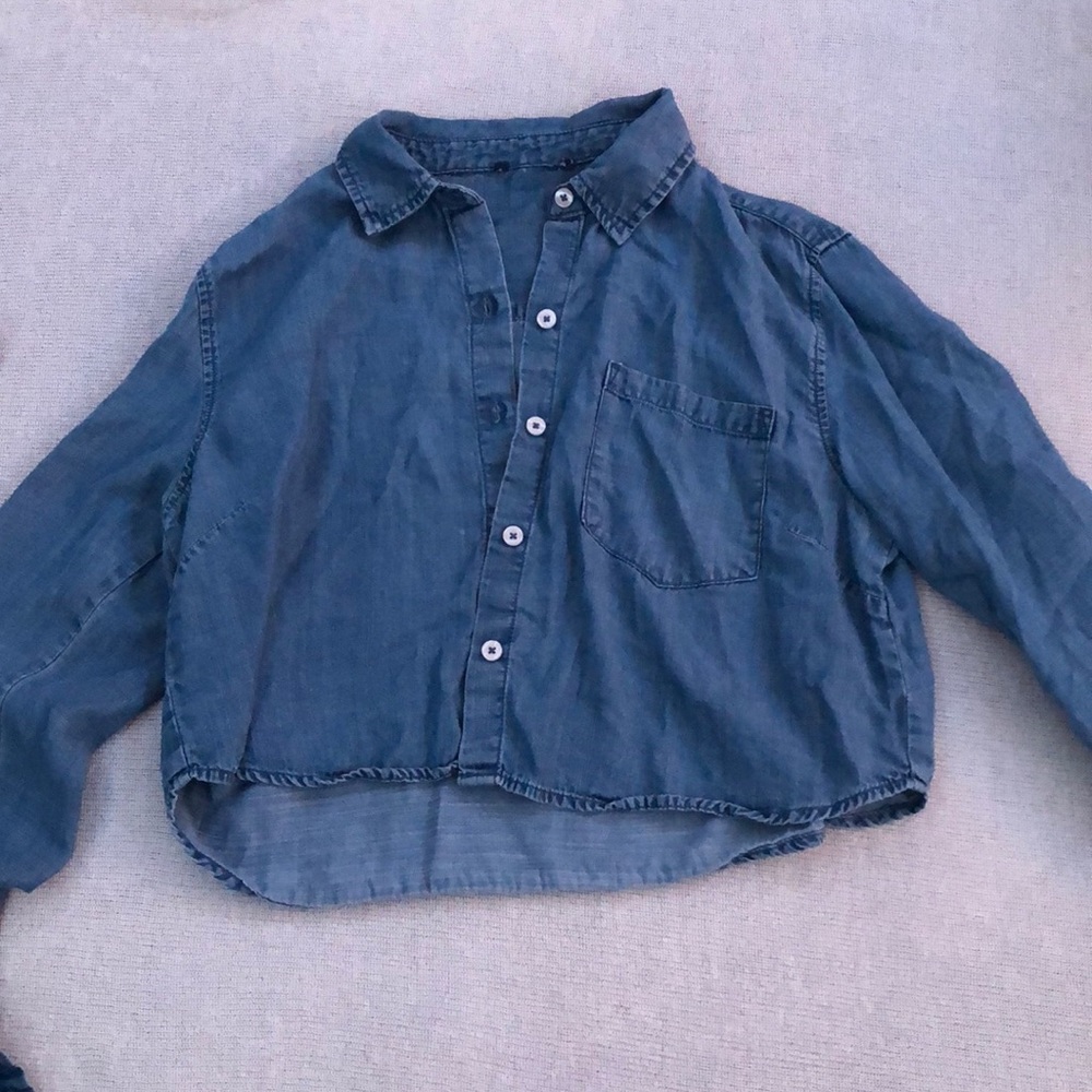 Denim long sleeve crop top